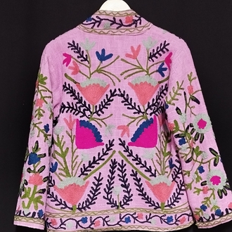 SUZANİ İŞLEMELİ KETEN CEKET, PEMBE 