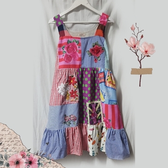 ASKILI YAZLIK PATCHWORK ELBİSE