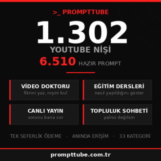 Yüz Göstermeden YouTube: 1302 Kanıtlanmış Niş, 6510 AI Prompt + 30 Günlük Plan