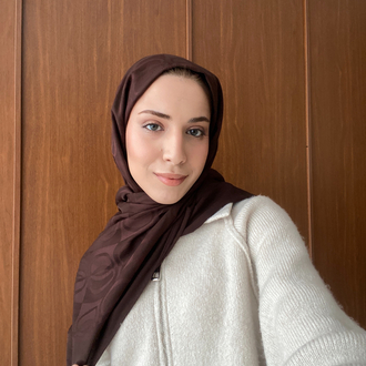 Muadil Dama Naia Desen Pamuklu Şal - Kahve