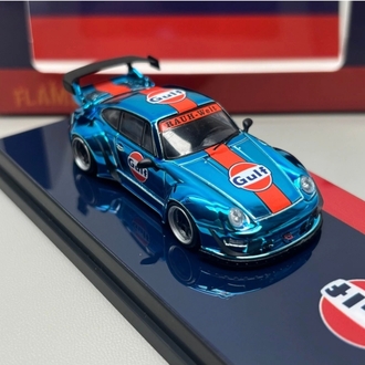 Flame Model Porsche RWB 993 Gulf Electroplated Blue Alloy Diecast Car Model