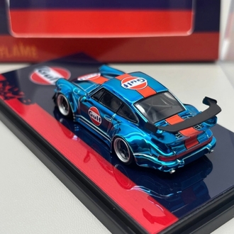 Flame Model Porsche RWB 964 Gulf Electroplated Blue Alloy Diecast Car Model