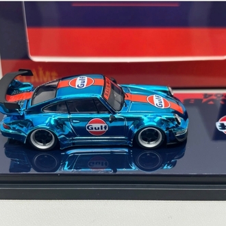 Flame Model Porsche RWB 964 Gulf Electroplated Blue Alloy Diecast Car Model