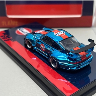 Flame Model Porsche RWB 993 Gulf Electroplated Blue Alloy Diecast Car Model