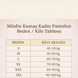 %100 Pamuk Müslin Kumaş Kadın Şalvar Pantolon Bej