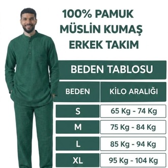 %100 Pamuk Müslin Kumaş Erkek Takım Siyah