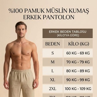 %100 Pamuk Müslin Kumaş Erkek Şalvar Pantolon Siyah