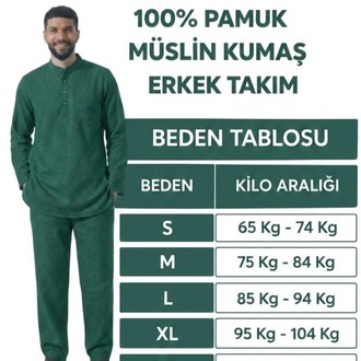 %100 Pamuk Müslin Kumaş Erkek Takım Yeşil