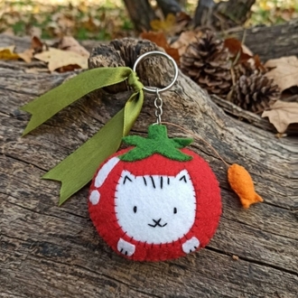 Kedi Figürlü Domates Çanta Charm/ Anahtarlık