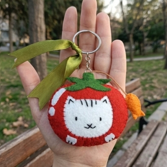 Kedi Figürlü Domates Çanta Charm/ Anahtarlık