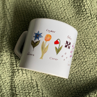 Kişiye Özel Çiçekli Kupa | Senin Çiziminle Tasarlanır | 200 ml Seramik Kupa