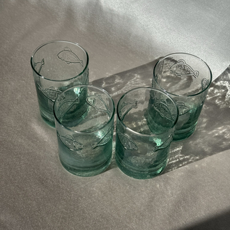 Balık Kabartmalı Yeşil Cam Bardak Seti