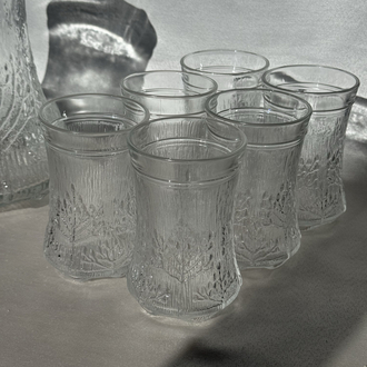 Vintage İşlemeli Cam Sürahi&Su Bardağı Seti