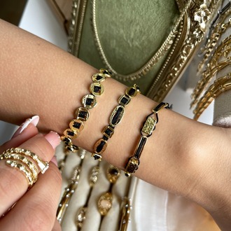 Siyah Retro Line 14K Gold Bileklik