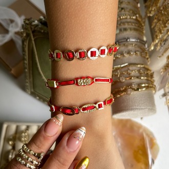 Kırmızı Retro Line 14K Gold Bileklik