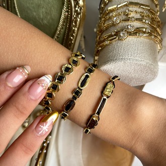Siyah Retro Line 14K Gold Bileklik