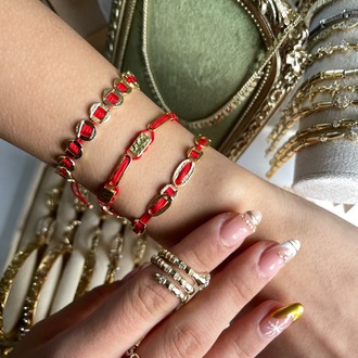 Kırmızı Retro Line 14K Gold Bileklik