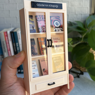 Minyatür Kitaplık Kapaklı Krem Rengi (3D Baskı)