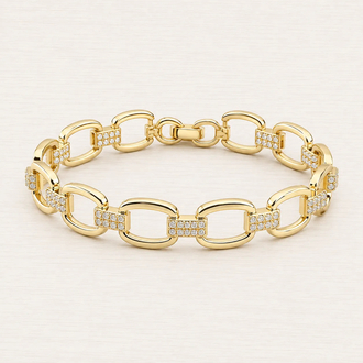 14K Altın Kaplama Zirkon Taş Detaylı Oval Zincir Gold Bileklik