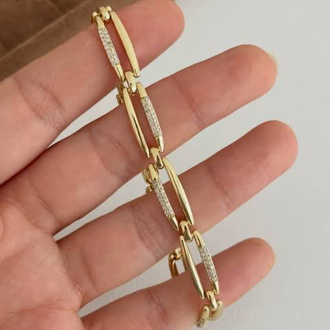 14K Altın Kaplama Gold Zirkon Taş Detaylı Büyük Zincir Luxury Bileklik