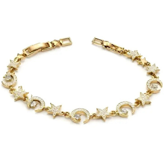 14K Altın Kaplama Zirkon Taşlı Ay Yıldız Gold Bileklik ⭐