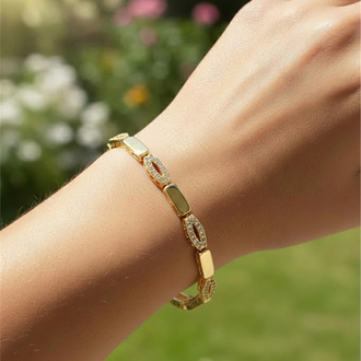 14K Altın Kaplama Zirkon Taşlı Geometrik Gold Bileklik