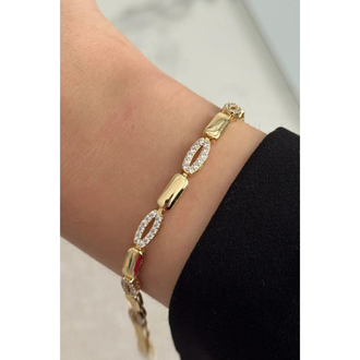 14K Altın Kaplama Zirkon Taşlı Geometrik Gold Bileklik