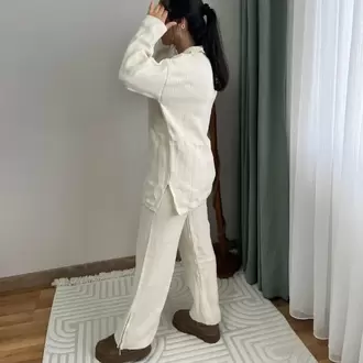 Fermuarlı Triko Takım - EKRU