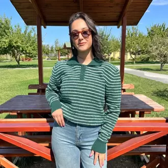 Çizgili Polo Yaka Kazak - ZÜMRÜT