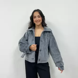 Düğmeli Kısa Ceket - FÜME