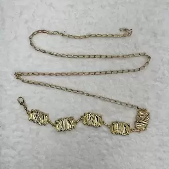 Dalga Formlu Metal Halkalı Zincir Kemer - GOLD
