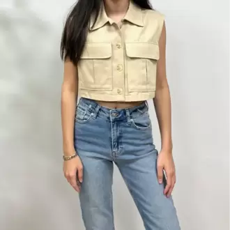 Cepli Crop Yelek - BEJ