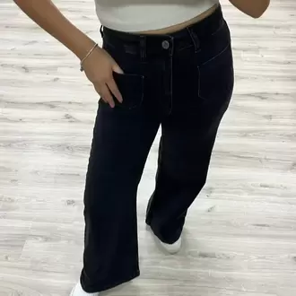 Bol Paça Yüksek Bel Denim Pantolon - SİYAH