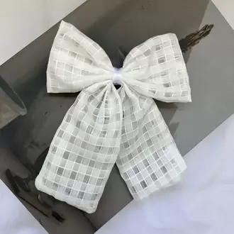 Desenli Kumaş Büyük Fiyonk Saç Tokası – Klipsli Model - BEYAZ