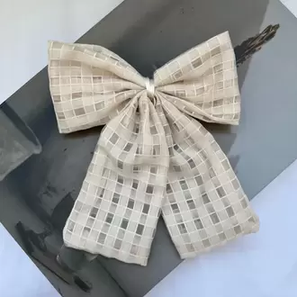 Desenli Kumaş Büyük Fiyonk Saç Tokası – Klipsli Model - EKRU
