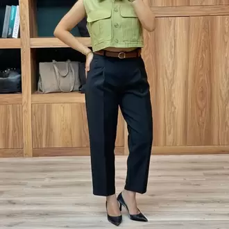 Beli Kemerli Pantolon - SİYAH
