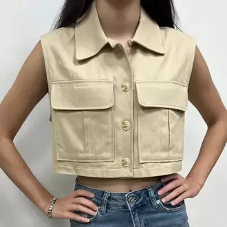 Cepli Crop Yelek - BEJ