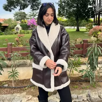 Kahve İçi Kürklü Deri Kaban