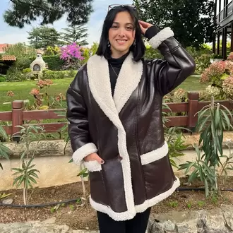 Kahve İçi Kürklü Deri Kaban