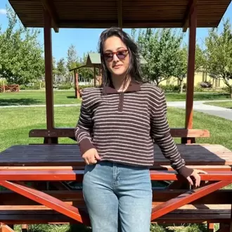 Çizgili Polo Yaka Kazak - KAHVERENGİ