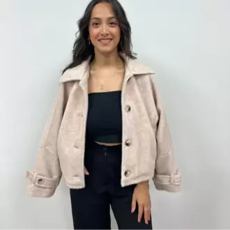 Düğmeli Kısa Ceket - BEJ
