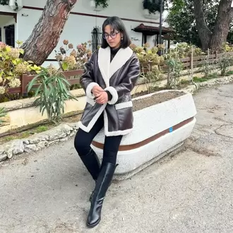 Kahve İçi Kürklü Deri Kaban