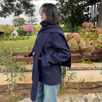 Çıkarılabilir Atkılı Kaban - LACİVERT