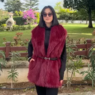Kemerli Kürk Yelek - BORDO
