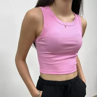 Pamuklu Ribana Crop Atlet - PEMBE