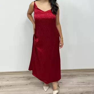 Zebra Desenli Saten Elbise - BORDO