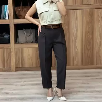 Beli Kemerli Pantolon - KAHVE