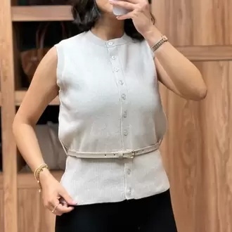 İnce Kemerli Triko Basic Yelek - TAŞ