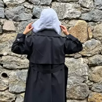 Kapüşonlu Kuşak Detaylı Düğmeli Cepli Uzun Trençkot - SİYAH