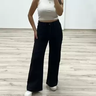 Bol Paça Yüksek Bel Denim Pantolon - SİYAH